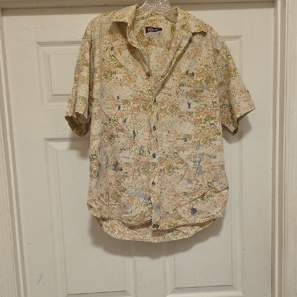 ❣️Men's Cream and Brown Floral Short Sleeve Shirt